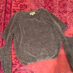 Gray open elbow sweater